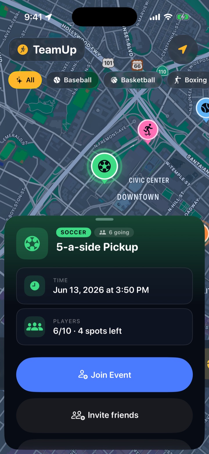 Event detail with spots left and join button