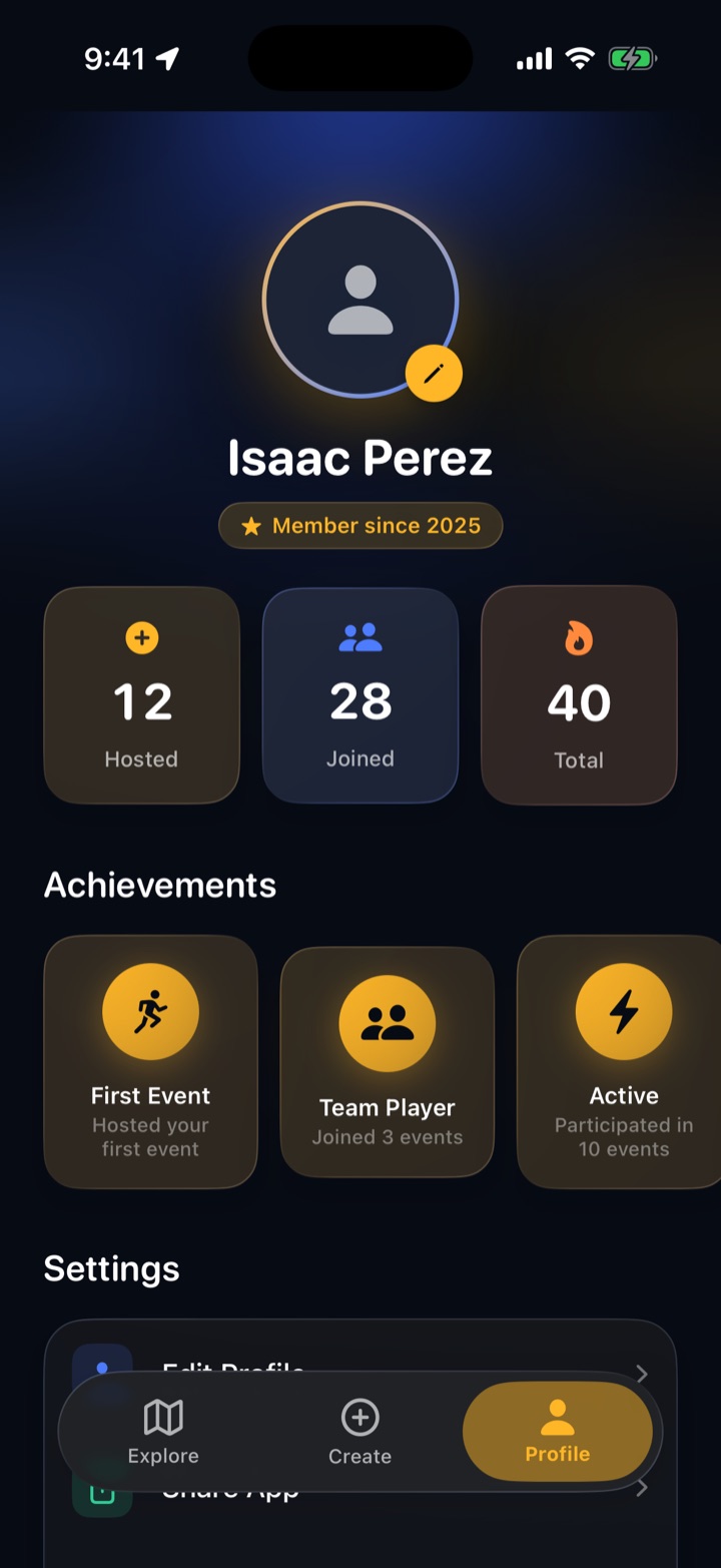Profile with stats and achievements